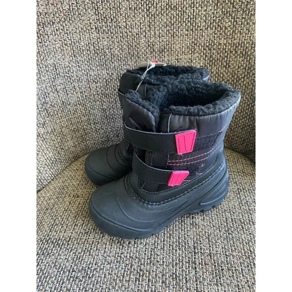 wonder nation winter snow boots kids size 12 black and pink NWT - Picture 1 of 6